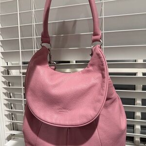 Soft Pink Leather Shoulder Bag with Curved Flap backpack